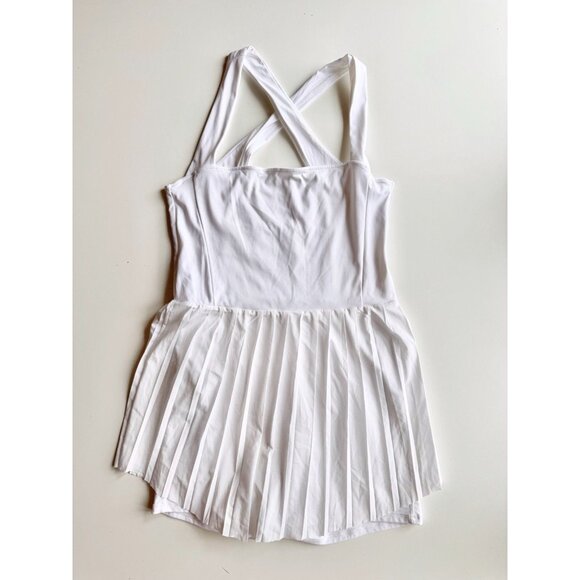 VARLEY Carina White Stretch Technical Weave Pleated Tennis Dress, Size L - Picture 6 of 16